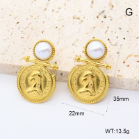 GEE002656bhia-066  316 Pin 18K PVD Resin Imitation Pearls ,Handmade Polished  Stainless Steel Earrings  BC25040089E-P  nostock