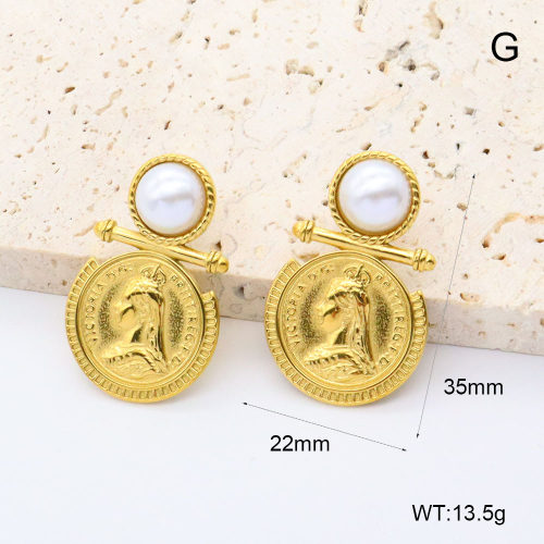 GEE002656bhia-066  316 Pin 18K PVD Resin Imitation Pearls ,Handmade Polished  Stainless Steel Earrings  BC25040089E-P  nostock