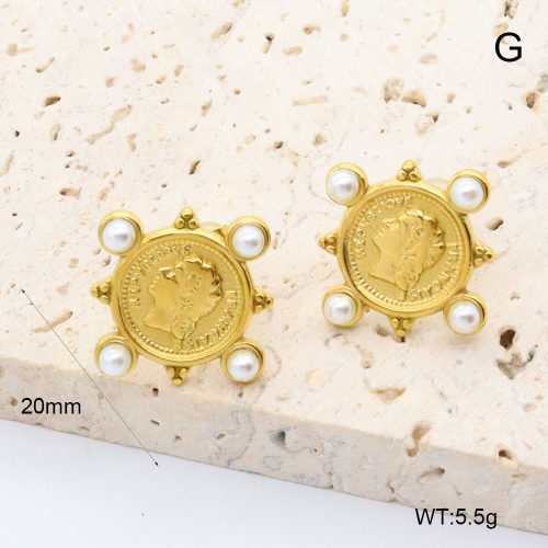 GEE002658bhva-066  316 Pin 18K PVD Resin Imitation Pearls ,Handmade Polished  Stainless Steel Earrings  BC25040088E  nostock