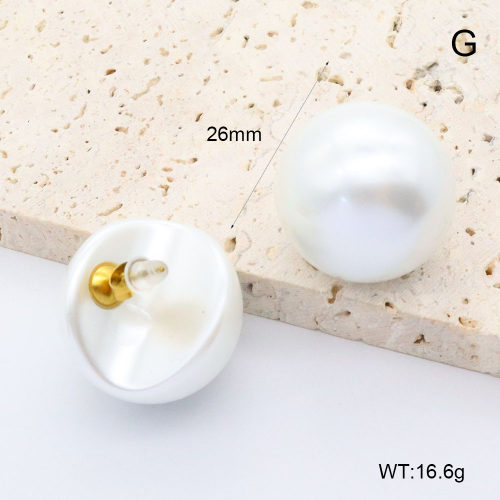 GEE002660bhia-066  316 Pin 18K PVD Resin Imitation Pearls  Stainless Steel Earrings  BC25070193E  nostock