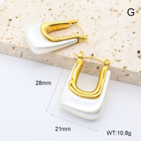 GEE002663vhkb-066  316 Pin 18K PVD Resin Imitation Pearls ,Handmade Polished  Stainless Steel Earrings  BC24080566E-P    nostock