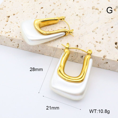 GEE002663vhkb-066  316 Pin 18K PVD Resin Imitation Pearls ,Handmade Polished  Stainless Steel Earrings  BC24080566E-P    nostock