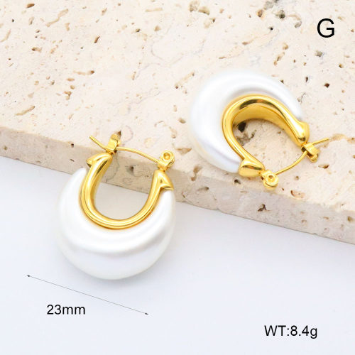 GEE002665vhkb-066  316 Pin 18K PVD Resin Imitation Pearls ,Handmade Polished  Stainless Steel Earrings  BC24080670E-P    nostock