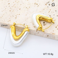 GEE002666vhkb-066  316 Pin 18K PVD Resin Imitation Pearls ,Handmade Polished  Stainless Steel Earrings  BC24080591-P    nostock