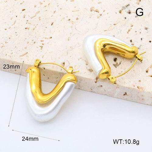GEE002666vhkb-066  316 Pin 18K PVD Resin Imitation Pearls ,Handmade Polished  Stainless Steel Earrings  BC24080591-P    nostock