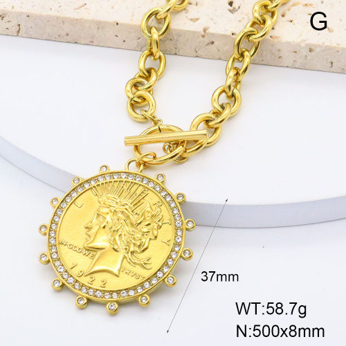 GEN002057vhkb-066  18K PVD Czech Stones,Handmade Polished  Stainless Steel Necklace  BC25040086N    nostock