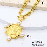 GEN002059vhkb-066  18K PVD Resin Imitation Pearls,Handmade Polished  Stainless Steel Necklace  BC25040085N    nostock