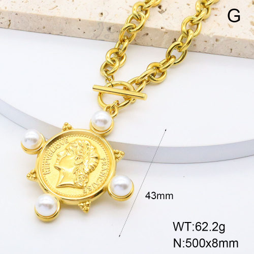 GEN002059vhkb-066  18K PVD Resin Imitation Pearls,Handmade Polished  Stainless Steel Necklace  BC25040085N    nostock