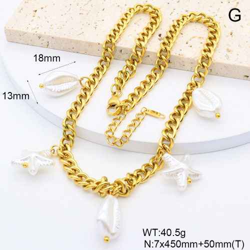 GEN002065vhkb-066  18K PVD Resin Imitation Pearls,Handmade Polished  Stainless Steel Necklace  BC25070212N-1    nostock