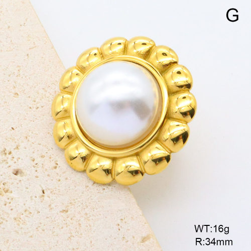 GER001423bhia-066  18K PVD Resin Imitation Pearls,Handmade Polished  Stainless Steel Ring  BC24102071R-P    nostock