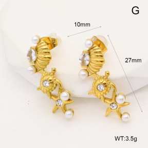 GEE002414bhia-066  316 Pin Zircon & Czech Stones & Plastic Imitation Pearls,Handmade Polished  Stainless Steel Earrings