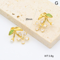 GEE002621bhia-066  316 Pin 18K PVD Plastic Imitation Pearls & Czech Stones & Zircon,Handmade Polished  Stainless Steel Earrings  BC25040122E