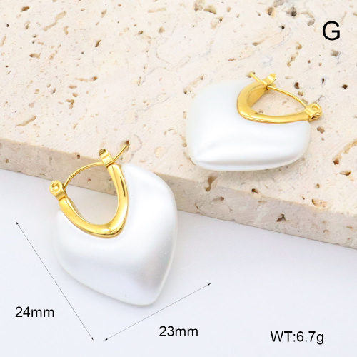 GEE002662vhkb-066  316 Pin 18K PVD Resin Imitation Pearls ,Handmade Polished  Stainless Steel Earrings  BC25060168E-WE