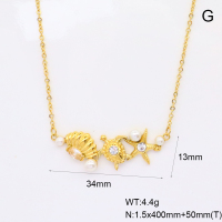 GEN001871bhva-066  Zircon & Czech Stones & Plastic Imitation Pearls,Handmade Polished  Stainless Steel Necklace