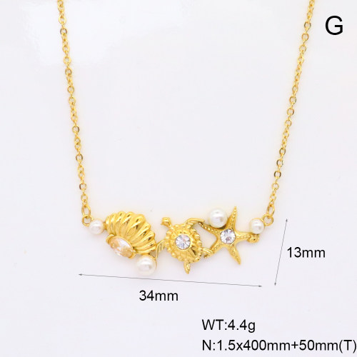 GEN001871bhva-066  Zircon & Czech Stones & Plastic Imitation Pearls,Handmade Polished  Stainless Steel Necklace