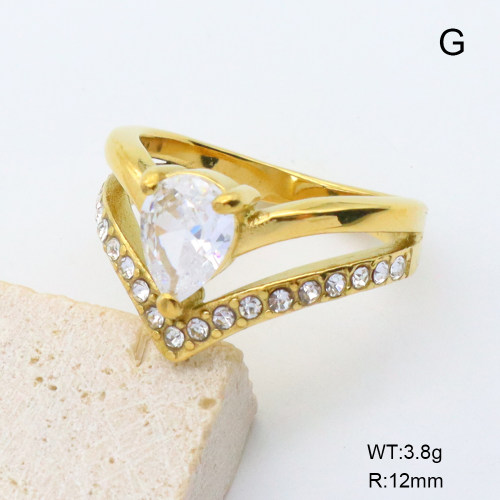 GER001447ahjb-066  6-8#  18K PVD Czech Stones & Zircon,Handmade Polished  Stainless Steel Ring  BC25060120R-WT  nostock