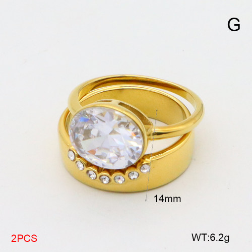GER001454bika-066  6-8#  18K PVD Czech Stones & Zircon,Handmade Polished  Stainless Steel Ring  BC25060126R-WT  nostock
