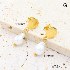 6E3002706abol-908  18K PVD 316 Pin Plastic Imitation Pearl  Stainless Steel Earrings