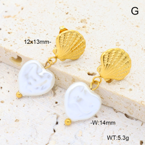 6E3002707bvpl-908  18K PVD 316 Pin Plastic Imitation Pearl  Stainless Steel Earrings