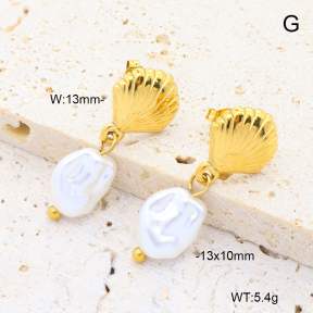 6E3002708abol-908  18K PVD 316 Pin Plastic Imitation Pearl  Stainless Steel Earrings