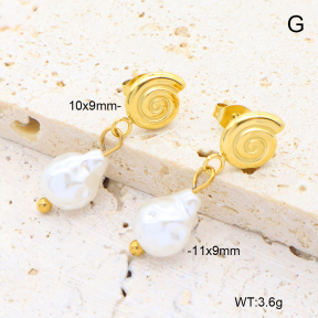 6E3002709abol-908  18K PVD 316 Pin Plastic Imitation Pearl  Stainless Steel Earrings