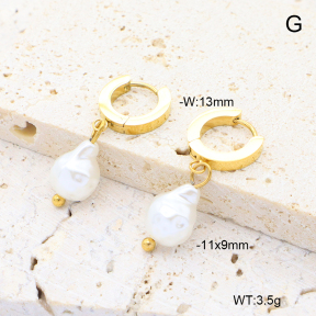 6E3002711abol-908  18K PVD 316 Pin Plastic Imitation Pearl  Stainless Steel Earrings