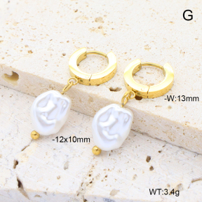 6E3002714abol-908  18K PVD 316 Pin Plastic Imitation Pearl  Stainless Steel Earrings