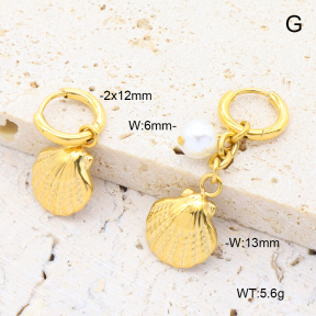 6E3002734bhia-908  18K PVD 316 Pin Shell Pearl  Stainless Steel Earrings