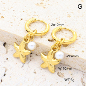 6E3002735vhha-908  18K PVD 316 Pin Shell Pearl  Stainless Steel Earrings