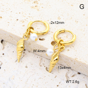 6E3002737vhha-908  18K PVD 316 Pin Shell Pearl  Stainless Steel Earrings