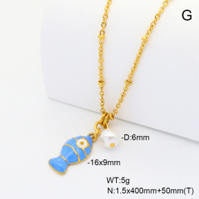 6N3001875abol-908  Shell Pearl & Enamel  Stainless Steel Necklace