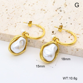 GEE002651bhia-066  316 Pin 18K PVD Resin Imitation Pearls ,Handmade Polished  Stainless Steel Earrings  BC25060102E-2