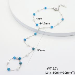 6B4003147vbpb-908  Apatite & Plastic Imitation Pearls  Stainless Steel Bracelet