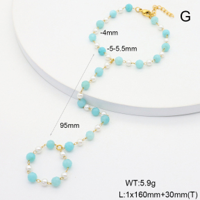 6B4003148vhmv-908  Amazonite & Plastic Imitation Pearls  Stainless Steel Bracelet