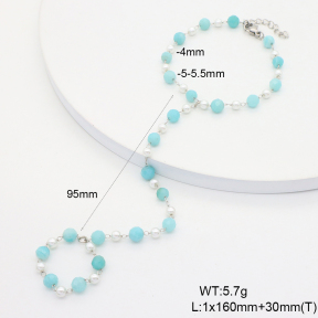 6B4003149ahlv-908  Amazonite & Plastic Imitation Pearls  Stainless Steel Bracelet