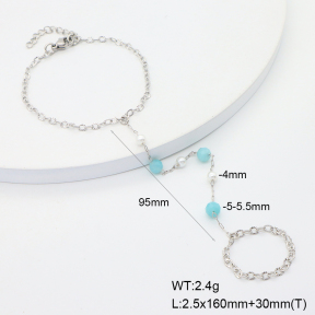 6B4003151bbml-908  Amazonite & Plastic Imitation Pearls  Stainless Steel Bracelet