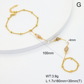 6B4003152bbov-908  Gold Rutilated Quartz & Plastic Imitation Pearls  Stainless Steel Bracelet