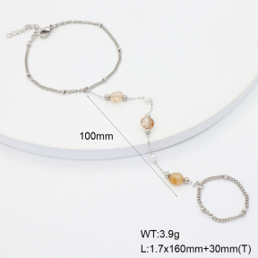 6B4003153vbnb-908  Gold Rutilated Quartz & Plastic Imitation Pearls  Stainless Steel Bracelet