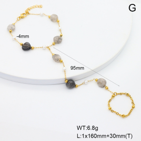 6B4003154vhha-908  Black Rutilated Quartz & Plastic Imitation Pearls  Stainless Steel Bracelet