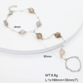 6B4003155bhva-908  Black Rutilated Quartz & Plastic Imitation Pearls  Stainless Steel Bracelet