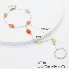 6B4003163bhva-908  Red Agate & Plastic Imitation Pearls  Stainless Steel Bracelet