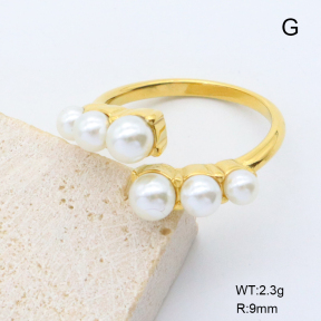 GER001448bhia-066  6-8#  18K PVD Plastic Imitation Pearls,Handmade Polished  Stainless Steel Ring