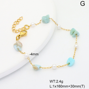 6B4003168bbml-908  Larimar & Plastic Imitation Pearls  Stainless Steel Bracelet