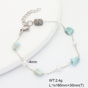 6B4003169vbll-908  Larimar & Plastic Imitation Pearls  Stainless Steel Bracelet