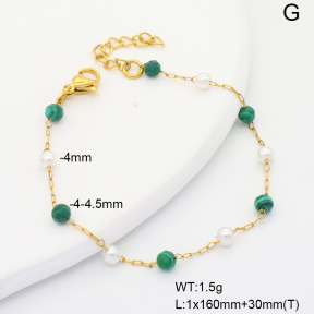6B4003174vbmb-908  Synthetic Malachite & Plastic Imitation Pearls  Stainless Steel Bracelet