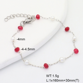 6B4003177ablb-908  Rose Red Jade & Plastic Imitation Pearls  Stainless Steel Bracelet