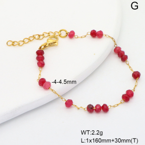 6B4003180bbml-908  Rose Red Jade  Stainless Steel Bracelet