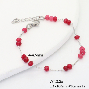 6B4003181vbll-908  Rose Red Jade  Stainless Steel Bracelet