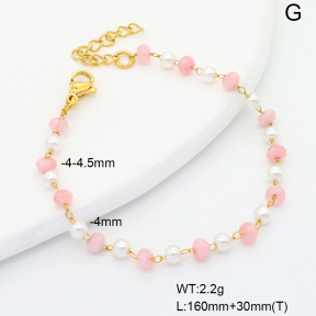 6B4003184vbnl-908  Pink Jade & Plastic Imitation Pearls  Stainless Steel Bracelet