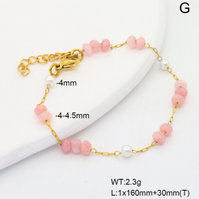 6B4003188bbml-908  Pink Jade & Plastic Imitation Pearls  Stainless Steel Bracelet